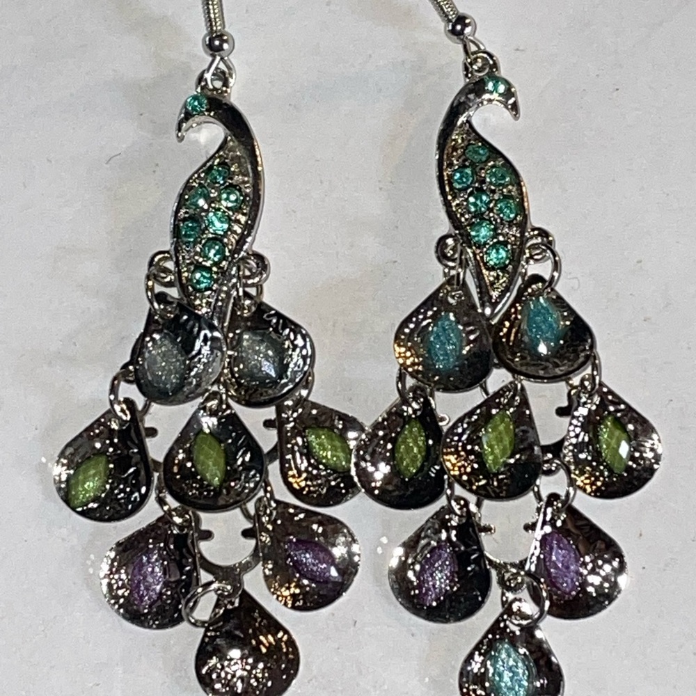 Elegant Peacock Drop Earrings in Teal, Green & Purple - Women Jewelry